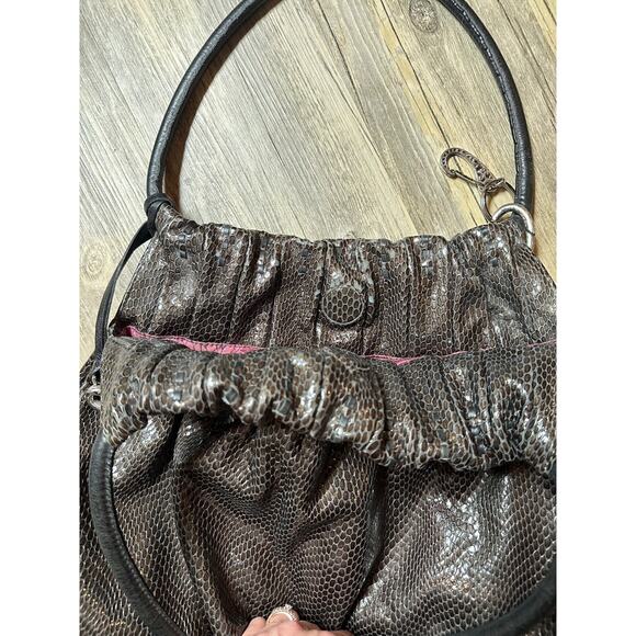 Brighton Breelan Python Snake Embossed Leather Handbag Purse Hobo Brown Grey - Picture 13 of 16